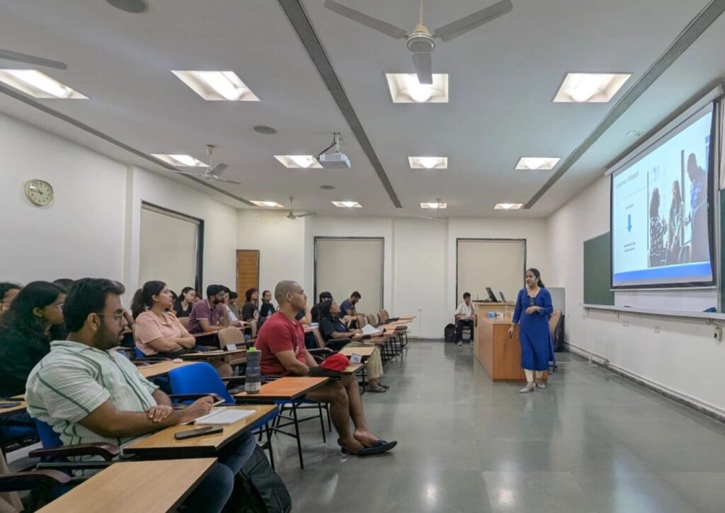 Sreedevi in blue dress as guest lecturer in IIM Kolkata